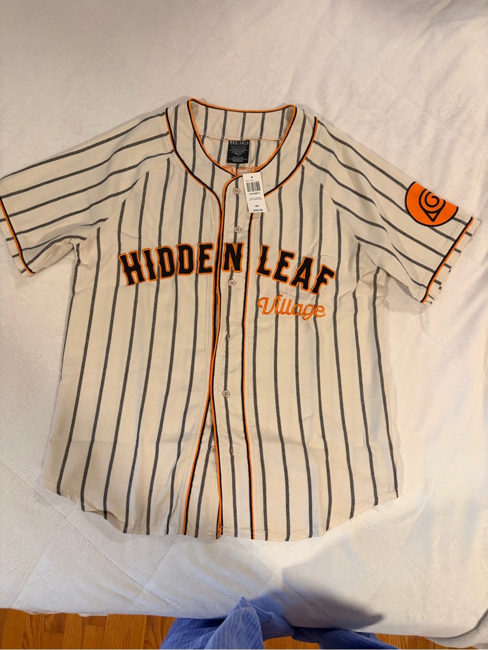 Hidden Leaf Village Men's Cream & Orange Pinstripe Baseball Jersey